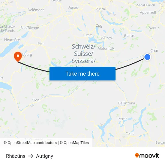 Rhäzüns to Autigny map