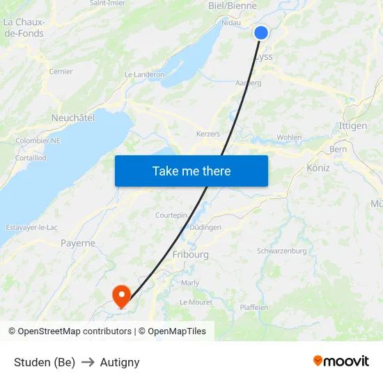 Studen (Be) to Autigny map