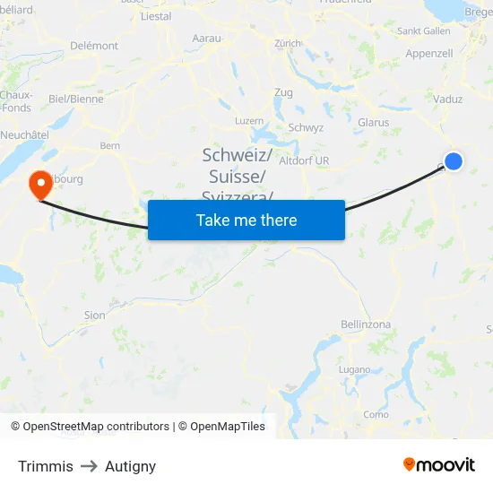 Trimmis to Autigny map