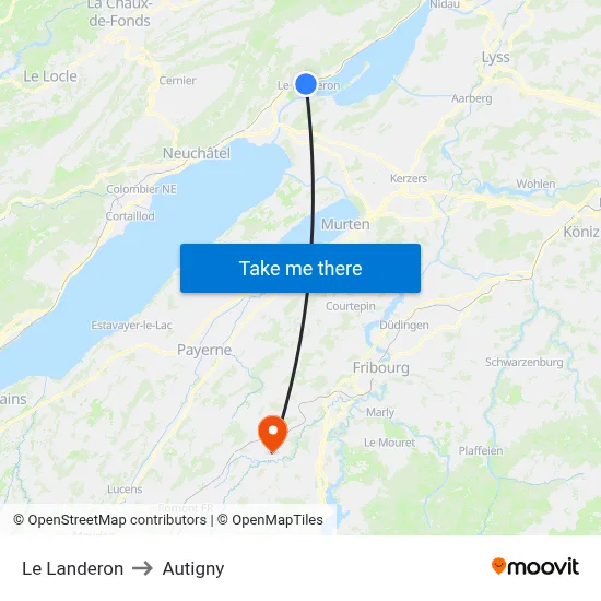Le Landeron to Autigny map