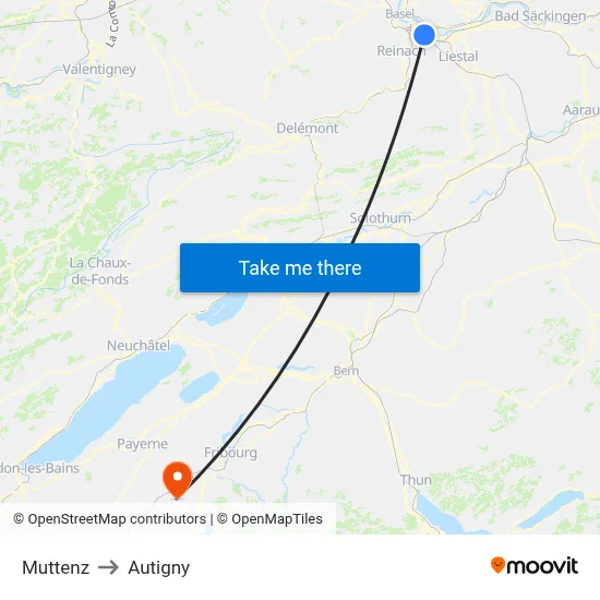 Muttenz to Autigny map