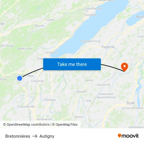 Bretonnières to Autigny map