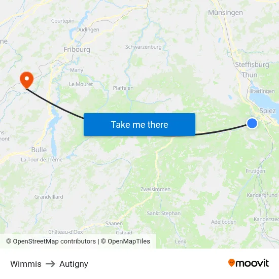 Wimmis to Autigny map