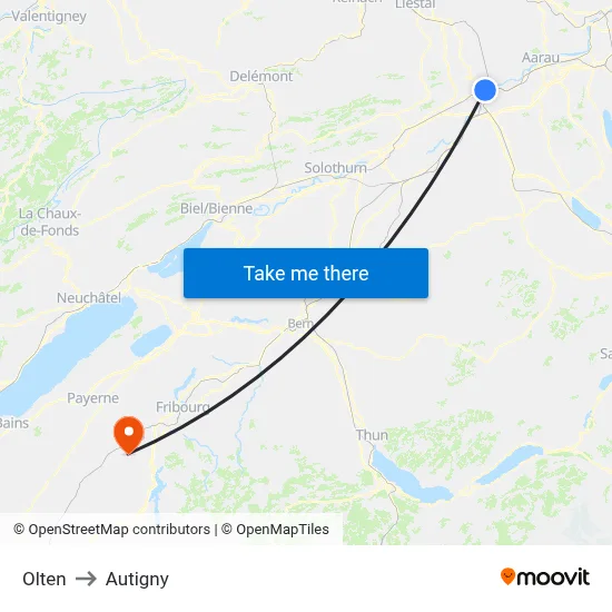 Olten to Autigny map