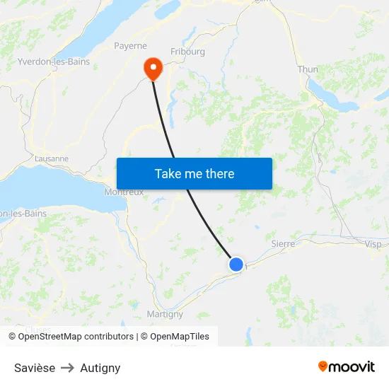 Savièse to Autigny map