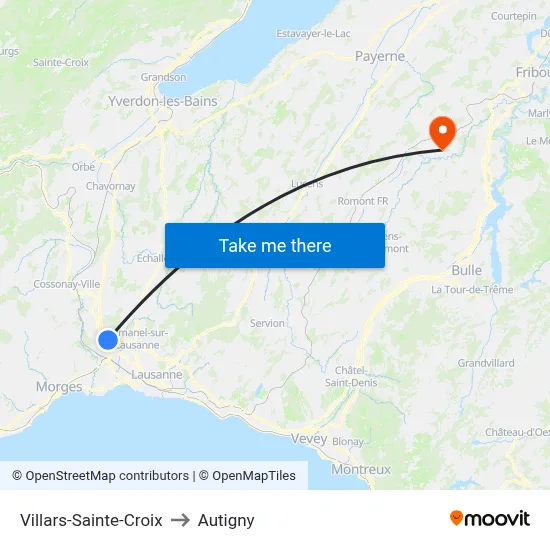 Villars-Sainte-Croix to Autigny map