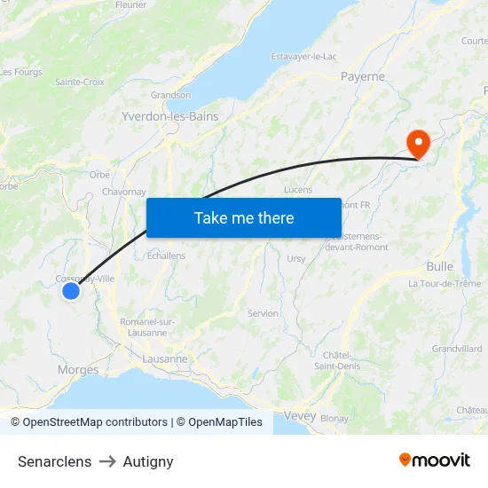 Senarclens to Autigny map