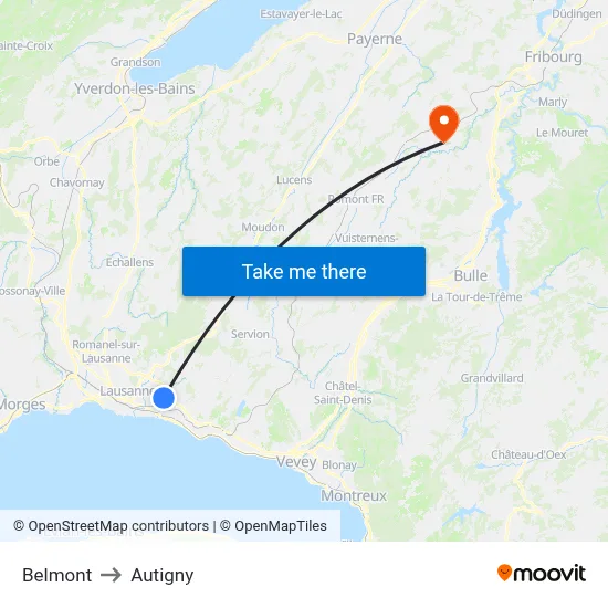 Belmont to Autigny map
