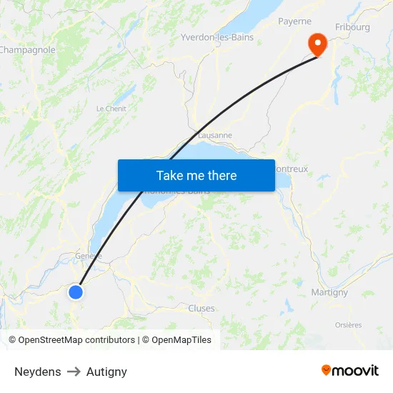 Neydens to Autigny map