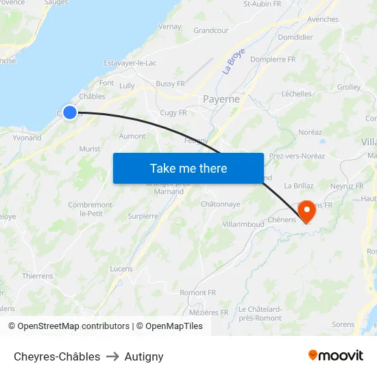 Cheyres-Châbles to Autigny map