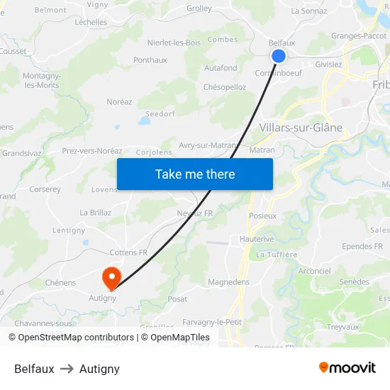Belfaux to Autigny map