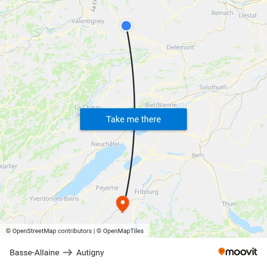 Basse-Allaine to Autigny map