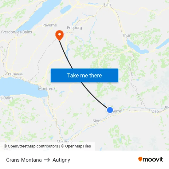 Crans-Montana to Autigny map