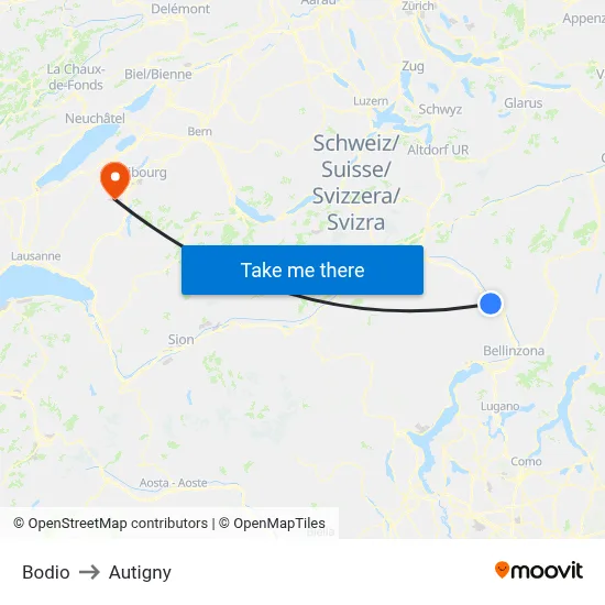 Bodio to Autigny map