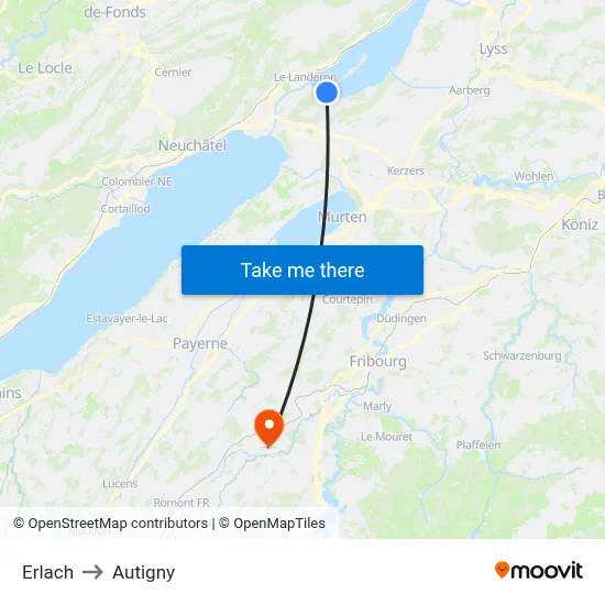 Erlach to Autigny map