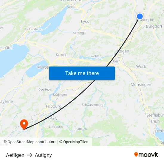 Aefligen to Autigny map