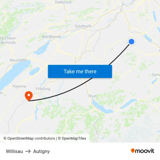 Willisau to Autigny map