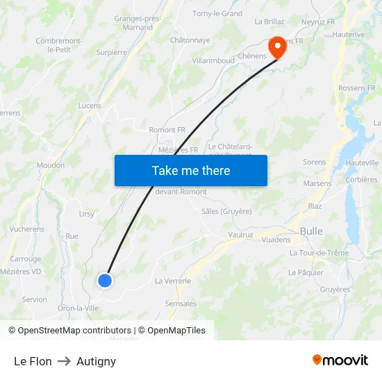 Le Flon to Autigny map