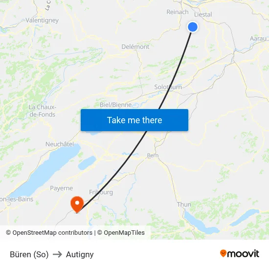 Büren (So) to Autigny map