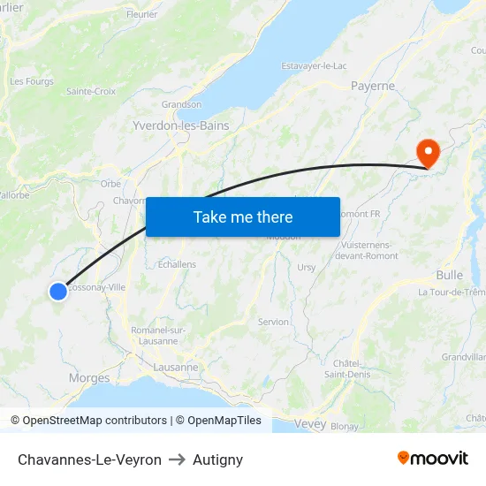 Chavannes-Le-Veyron to Autigny map