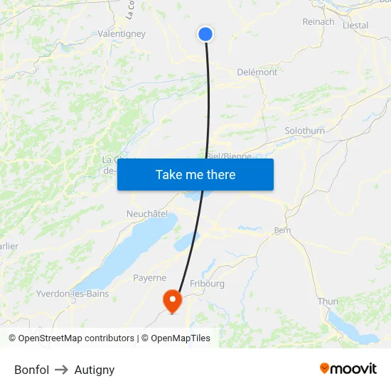 Bonfol to Autigny map