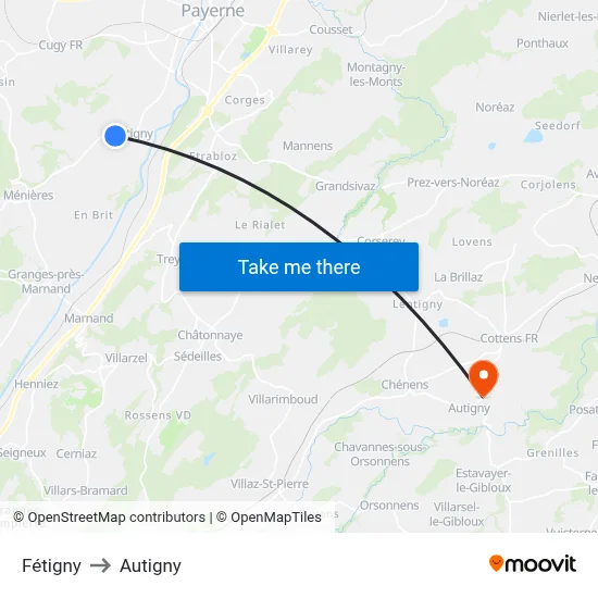 Fétigny to Autigny map