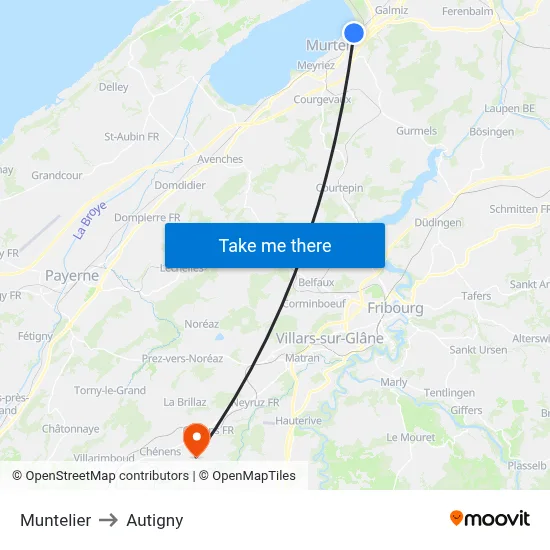 Muntelier to Autigny map