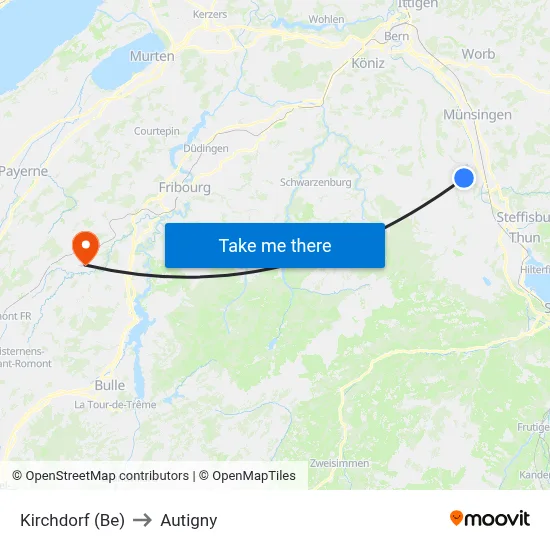 Kirchdorf (Be) to Autigny map