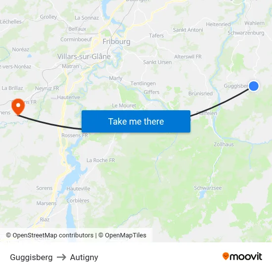 Guggisberg to Autigny map