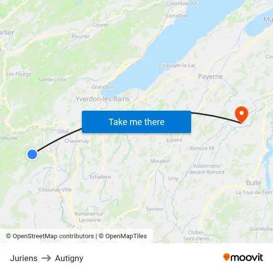 Juriens to Autigny map