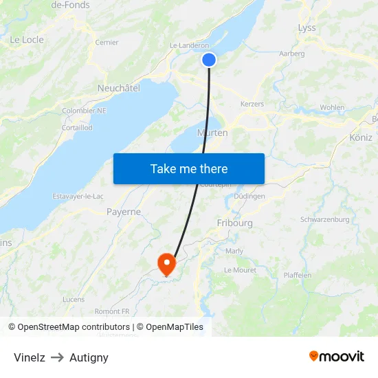 Vinelz to Autigny map