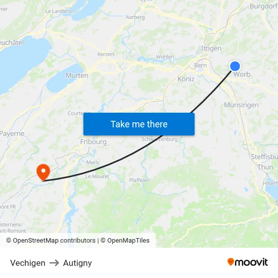 Vechigen to Autigny map