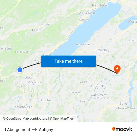 L'Abergement to Autigny map