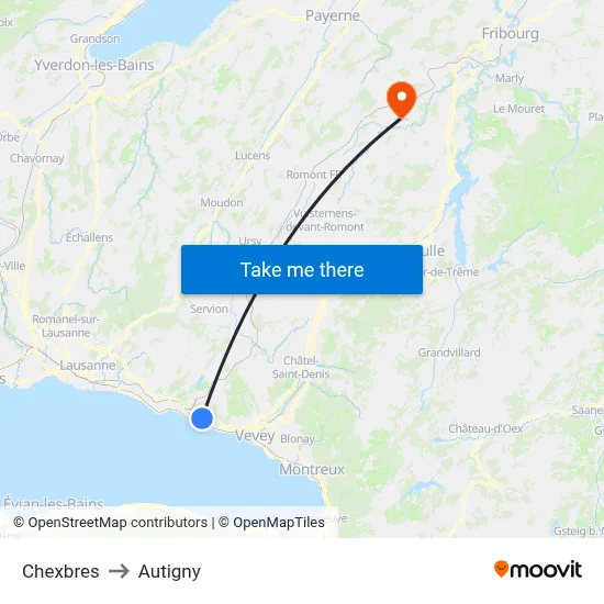 Chexbres to Autigny map