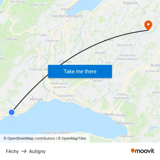 Féchy to Autigny map