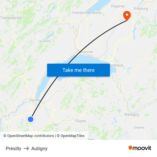Présilly to Autigny map