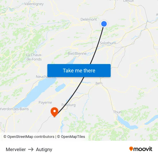 Mervelier to Autigny map