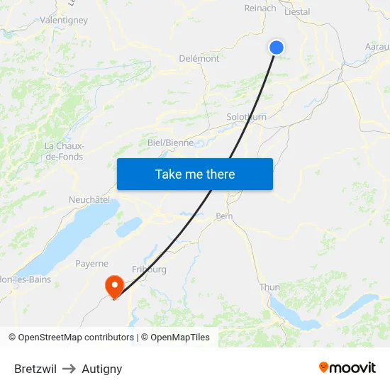 Bretzwil to Autigny map