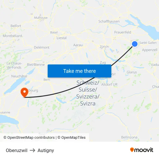 Oberuzwil to Autigny map