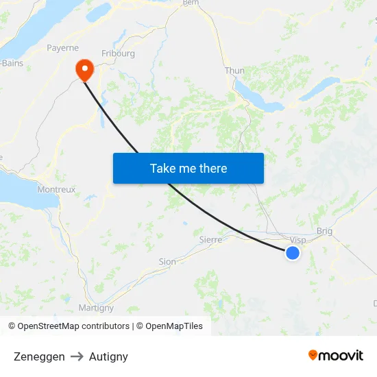 Zeneggen to Autigny map
