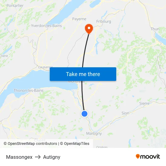 Massongex to Autigny map