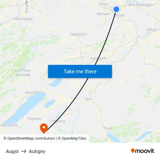 Augst to Autigny map
