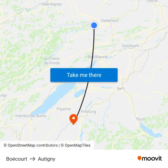 Boécourt to Autigny map