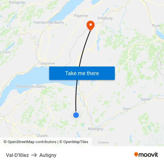 Val-D'Illiez to Autigny map