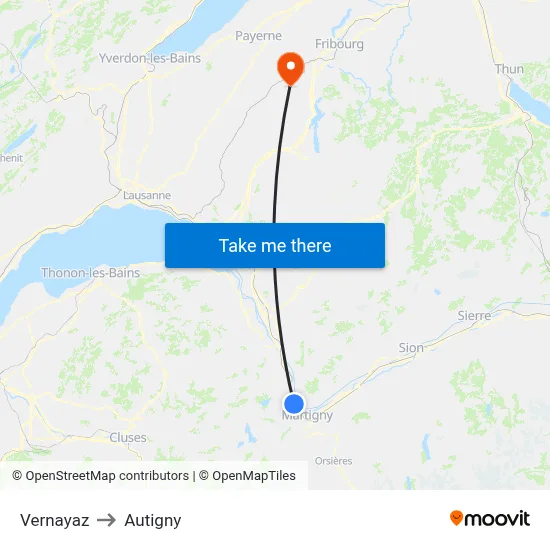 Vernayaz to Autigny map
