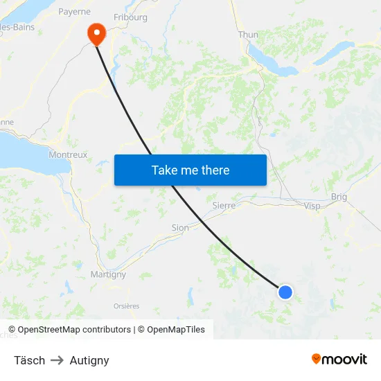 Täsch to Autigny map