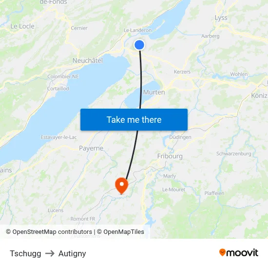 Tschugg to Autigny map