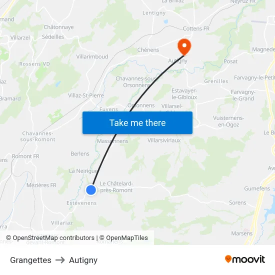 Grangettes to Autigny map