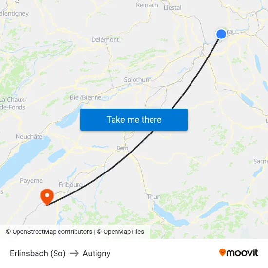 Erlinsbach (So) to Autigny map