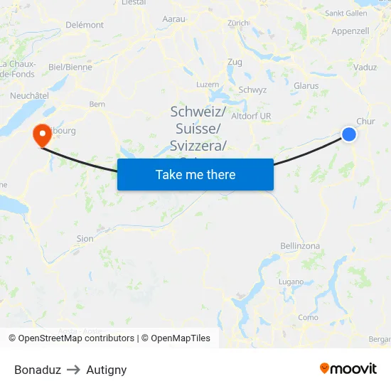 Bonaduz to Autigny map